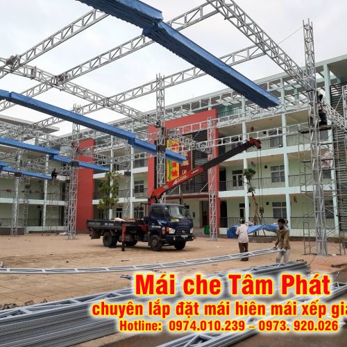 Thi công lắp đặt mái che bạt xếp trường học