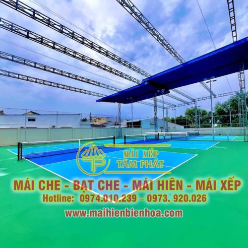 mái che bạt xếp di động sân pickleball, sân tennis giá rẻ