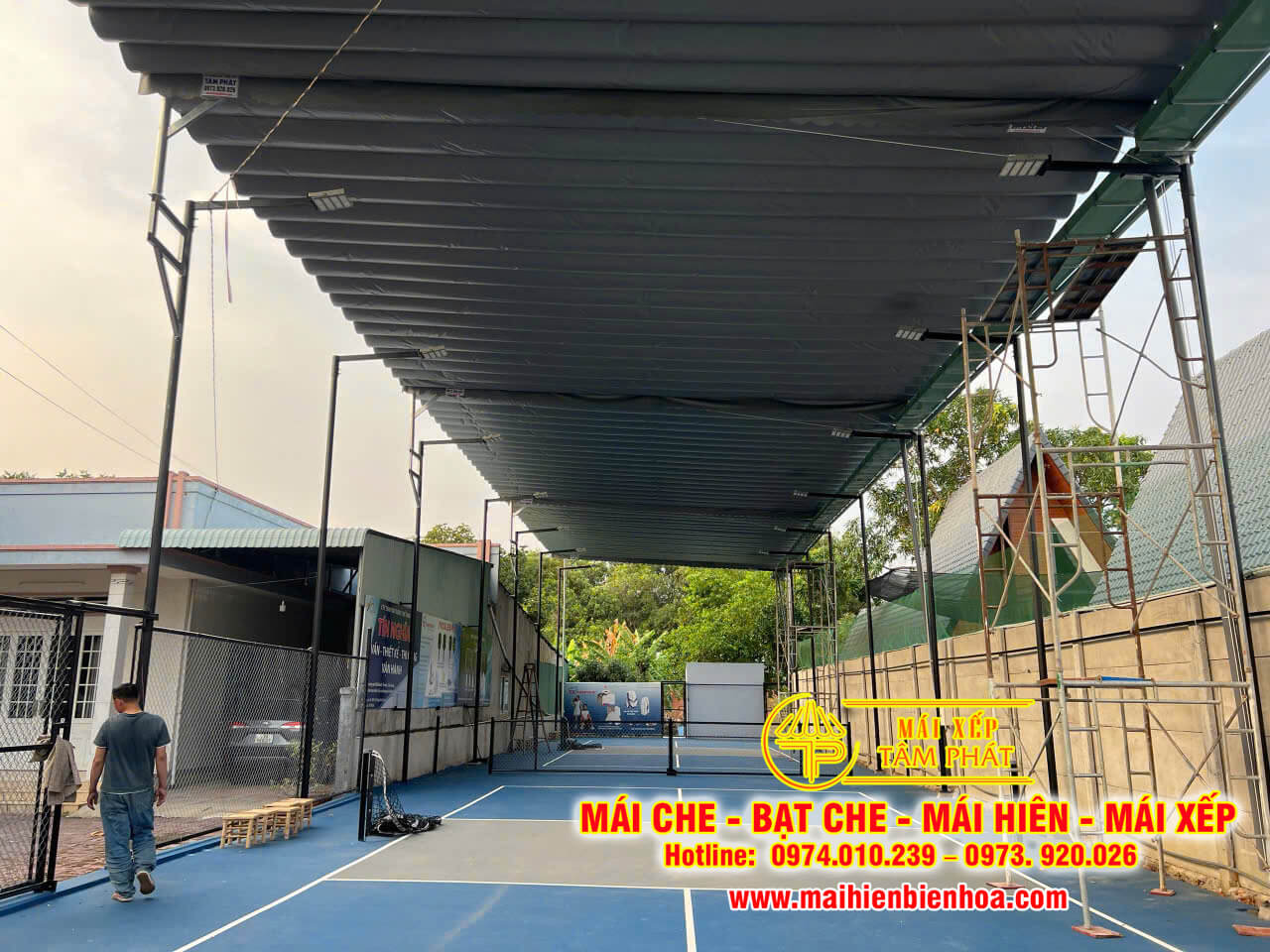 Mái Bạt che sân Pickleball ngoài trời bền đẹp, giá rẻ